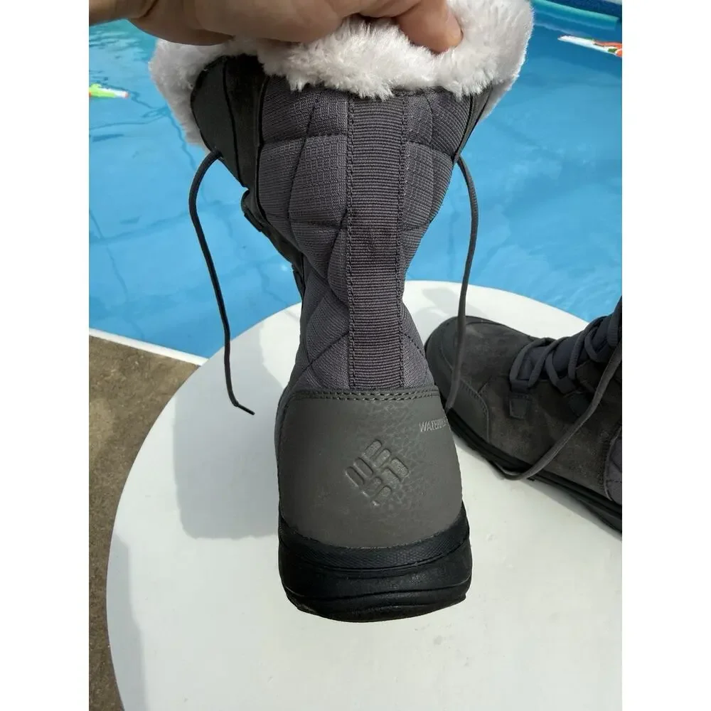Women's 10 M Columbia Minx Mid II Snow Waterproof Boots Insulated Gray Faux Fur
